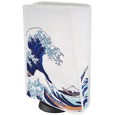 PlayVital Housse Anti-Poussière pour ps5 Accessoire Protection,Dust Cover pour ps5 Standard & Digital Console Cache-Poussière Nylon-Vertical,Grande Vague Kanagawa