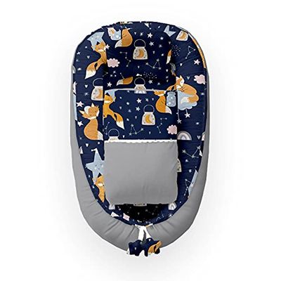Kospu babynest con cuscino e coperta per neonati, 100% cotone, imbottitura in schiuma di poliestere e perline in silicone, paracolpi 90 x 70 cm