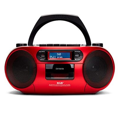 Aiwa BBTC-660DAB/RD - Radio Cassette Portable avec CD, Bluetooth et USB, enregistreur de Cassettes, RDS, FM PLL, Dab +, télécommande, Couleur : Rouge