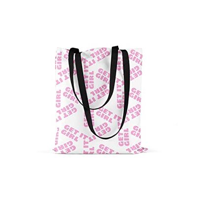 Bonamaison Bolso De Mano Impreso, 100% Algodón, Bolso de la Compra Reutilizable, Bolso De Compras, Ecológico, Plegable, Bolso de Tela de Lona con Asas Negras, 48x55 Cm - Fabricado en Turquía