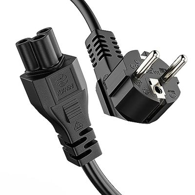 ETEC Strömkabel 3 poler, 1,0 m, Schuko-kontakt skyddskontakt till C5-uttag, nätdel strömkabel för PC-bildskärmsskrivare, svart