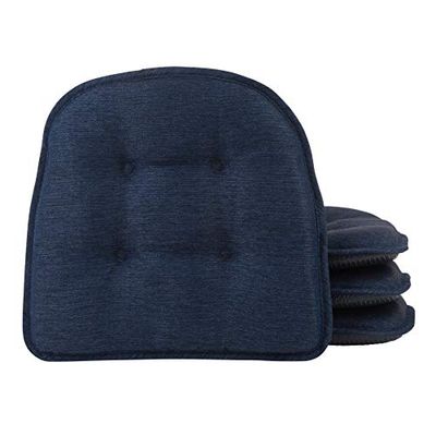Klear Vu Non-Slip Universal Chair Cushions for Dining Room, Kitchen and Office Use, U-Shaped Skid-Proof Seat Pad, 15x16 Inches, Fabric, Solid Indigo Blue, 4 Count (Pack of 1)