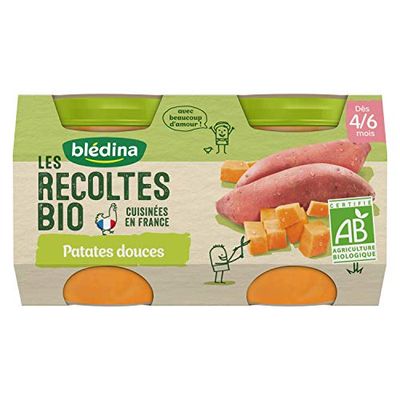 Blédina - Les Récoltes Bio - 2 petits pots pour les repas de bébé - Patates Douces - Dès 4/6 Mois - 2x130g (260g)