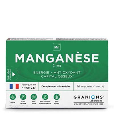GRANIONS MANGANÈSE 2 mg - 30 ampoules = 30 jours - Énergie - Antioxydant - Capital osseux - 2 mg de Manganèse - Made in France
