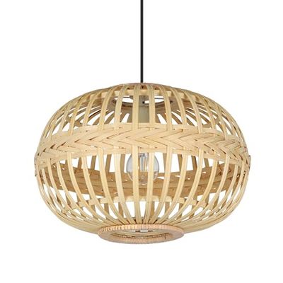 EGLO Candeeiro de suspensão AMSFIELD, candeeiro pendurado vintage, natural, boho, hygge, candeeiro suspenso de aço e madeira, candeeiro de sala de jantar e sala de estar com casquilho E27, diâmetro 38