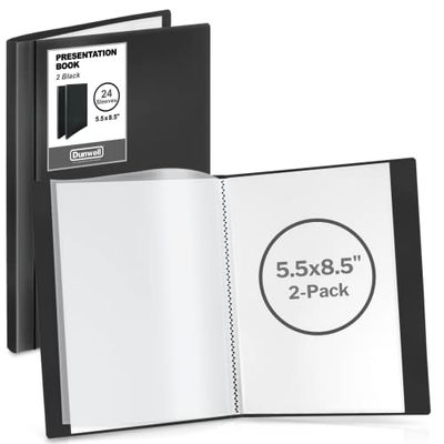 Dunwell Petits classeurs à pochettes – Livres de présentation 14 x 21,6 cm (lot de 2, noir), 24 pochettes, affiche 48 pages demi-taille ou mini livrets de 14 x 21,6 cm, qualité d'archivage sans acide