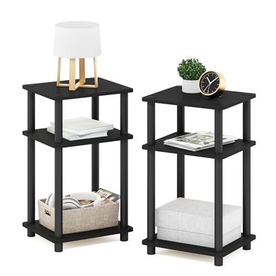 Furinno Just 3-Tier Turn-N-Tube Eindtafel, 2-Pack, Americano/Zwart