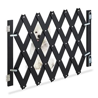 Relaxdays Safety Gate, Barrier, Extendable up to 108.5 cm, 47.5-60cm high, Bamboo, Stair & Door, Dog & Baby Guard, Black, 47.5-60 cm