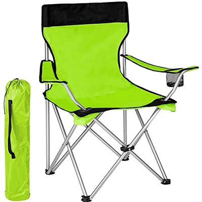 BAKAJI Camping Chaise avec Sac Camping Mer Plage Chaise en Plein Air Pêche en Acier Inoxydable et Polyester avec Porte Boîtier Boissons et Smartphones (Vert)