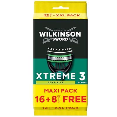 WILKINSON SWORD - Xtreme 3 For Men Sensitive Disposable Razors Flexible Blades, Pack of 2 x 12 Razors