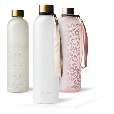 MAMEIDO Drinkfles 1l - lekvrij, koolzuurhoudend, BPA vrij - Sportfles gemaakt van Tritan - BPA vrij - Waterfles voor Sport, Outdoor, Gym & Kantoor (Frosted White Gold, 1000ml)