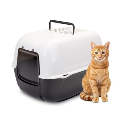 Ferplast Lettiera Gatto Chiusa, Toilette per Gatti Coperta, 2 Filtri al Carbone Attivo Antiodore Inclusi, Porta Battente Oscurata, 39,5 x 52,5 x h 38 cm, PRIMA Lettiera Gatto Grande, Nera
