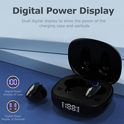 ZHUTA Auriculares Bluetooth, Auriculares inalámbricos en la Oreja Auriculares Bluetooth con micrófono,28 Horas de Alta fidelidad estéreo,Control táctil,Pantalla LED,IP7 Resistente al Agua