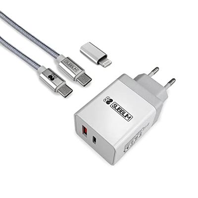 SUBBLIM Wandlader Smart Charger PD25 W + QC3.0 + C naar C/Lightning kabel wit