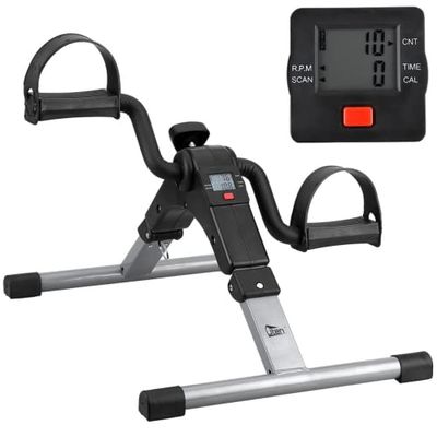 Uten Opvouwbare pedaaloefenaar, mini-hometrainer, draagbare voetpeddeler-bureaufiets voor been- en armsporters, verstelbare zittraining met elektronisch display (zilver)