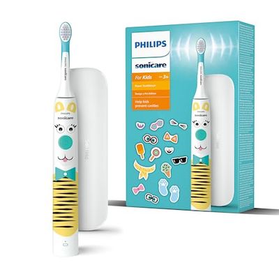 Spazzolino elettrico Philips Sonicare for Kids - Spazzolino elettrico in edizione speciale Design a Pet con adesivi a tema per bambini, custodia da viaggio sottile e caricatore USB modello HX3603/01