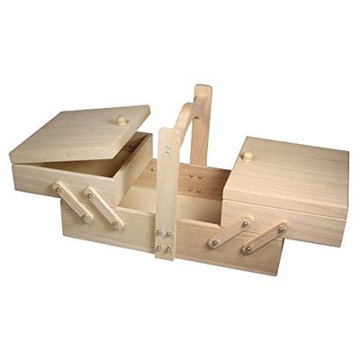 Rayher Wooden 2 Tier Sewing Box with Cantilever Mechanism, Craft Storage Box with Compartments, natural wood, 34.5x20x21.5cm, 48216000