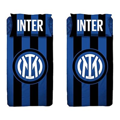 Inter Completo Lenzuolo 1 Piazza e Mezza, 100% Cotone & F.C. | Completo Lenzuolo 1 Piazza | Logo Nuovo | Prodotto Ufficiale