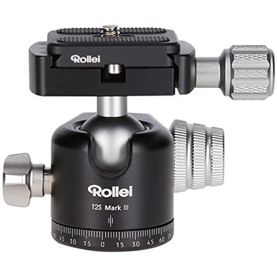 Rollei 22969, T2S Mark III - Treppiede professionale per fotocamera a 360 gradi, portata 14 kg, scala per scatti panoramici e 2 livelle, incl. piastra a sgancio rapido compatibile Acra Swiss, Nero