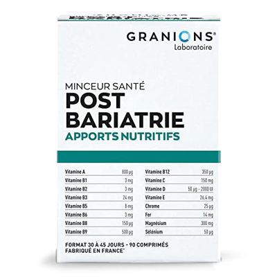 GRANIONS Post Bariatrie | Chirurgie bariatrique | Apports Nutritifs | Minceur Santé | Vitamines et Minéraux Chrome, Fer | Absorption rapide | Fabriqué en France | 90 cp | Programme 30 à 45 Jours