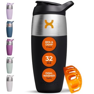 Promixx Pursuit Shaker Bottle - Single-Wall Stainless-Steel Protein Shaker Bottle, Super Smooth Shakes, 950ml, Black