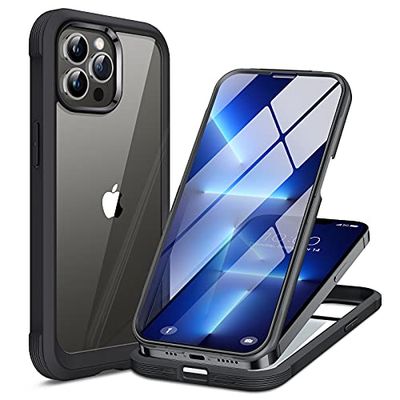 Miracase Custodia in vetro compatibile con iPhone 13 Pro Max da 6,7 pollici, [pellicola protettiva in vetro] custodia paraurti in gomma integrale (nero)