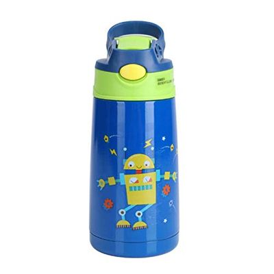 KABINA YM 90 strak roestvrij staal voor scholieren, kinderen, leuke stro-mok voor mannen en vrouwen, 400 ml, blauw, unisex Youth, M