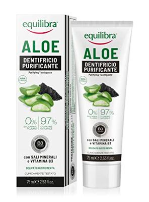 Equilibra Igiene Dentale, Carbo Gel Dentifricio Purificante, Dentifricio Carbone Attivo Sbiancante in Gel con Aloe Vera, Denti Bianchi, Protetti da Carie e Tartaro, 75 ml