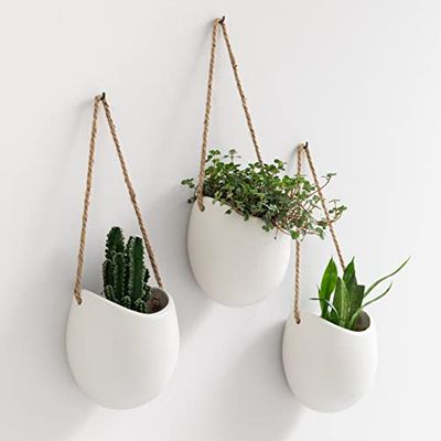 KAZAI.® Wandplantenbakken -Ellie- | Hangende Keramische Plantenpotten 3 stuks | Wanddecoratie voor Binnen, Balkon en Tuin | Wit (mat)