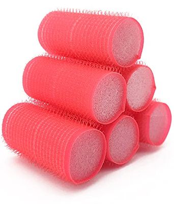 NIKO Lot de 6 bigoudis auto-agrippants 25 mm avec éponge pour dormir, peigne à cheveux pour boucles et ondulations extra doux, outil de coiffure pour salon de coiffure – Couleur rose