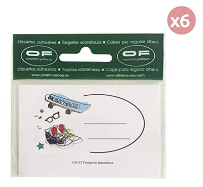 O.F. - Blister 6 stickers Skate-schoen, 9 x 6 cm, meerkleurig (170117)
