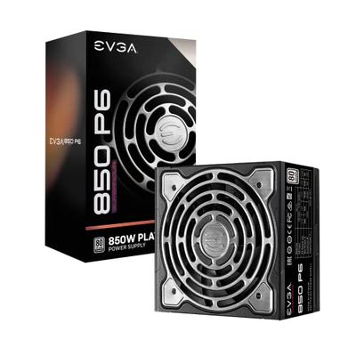 EVGA Supernova 850 P6, 80 Plus Platinum 850W, Full Modulair, Eco Mode met FDB-ventilator, 10 jaar garantie, inclusief Power ON zelftester, Compact 140 mm formaat, voeding 220-P6-0850-X2 (EU)
