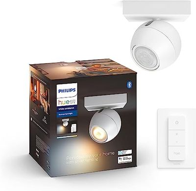 Philips Hue – Lámpara inteligente, Hue Buckram, Foco LED Inteligente, Luz Blanca y de Colores, Compatible con Alexa y Google Home, Color Blanco