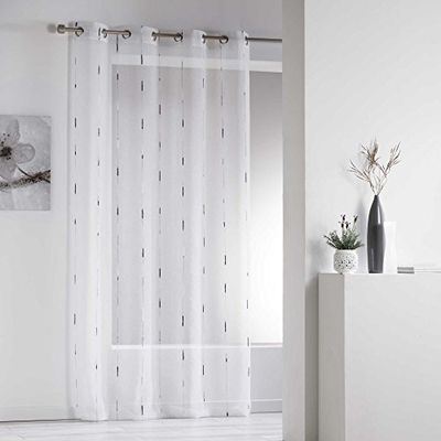 Douceur d'Intérieur - Visillo modelo chenille com ilhoses feito de poliéster, poliéster, cinzento, 260 x 140 cm