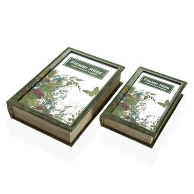 Versa Decoratieve doos Flower Atlas boek canvas spiegel hout MDF 7 x 30 x 21 cm