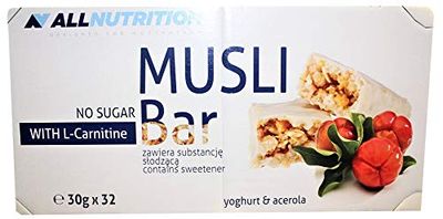 ALLNUTRITION Barretta Al Muesli Con L-Carnitina Fonte Di Fibre Nutrienti Vitamina D Ferro Acido Folico Senza Zuccheri Aggiunti Potenziamento Energetico Ripieno Sano 30g Yogurt Monodose E Ribes Nero