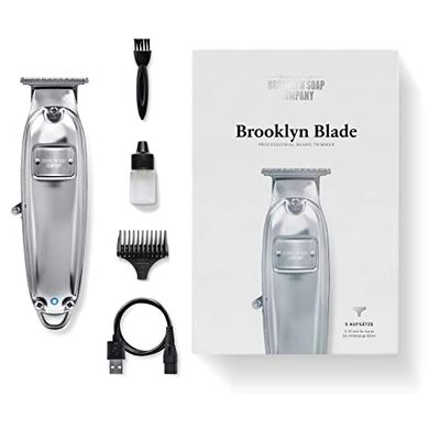 Brooklyn Blade® · Brooklyn Soap Company · professionele baardtrimmer voor thuis · trimmer van roestvrij staal met 5 opzetstukken voor alle baardlengtes