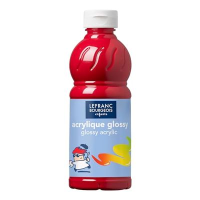 Lefranc Bourgeois 188296 glansig barn – akrylfärg, klar att använda flytande akrylfärg, glänsande och vattentät, perfekt på papper, kartong, trä, gips, metall, plast, 500 ml flaska – primär röd