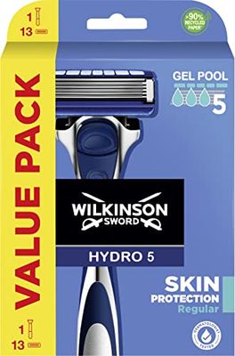 WILKINSON SWORD - Hydro 5 Skin Protection Uomo | Gel Idratante & rasoio di precisione|1 manico + 13 Lame di ricarica