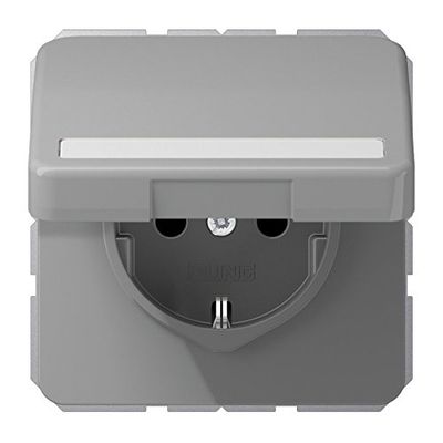 Jung 1520 BFNAKL GR Presa Schuko 16 A 250 V infrangibile con Coperchio Ribaltabile e Campo di Scrittura, 6 x 37 mm, Serie CD, Colore: Grigio