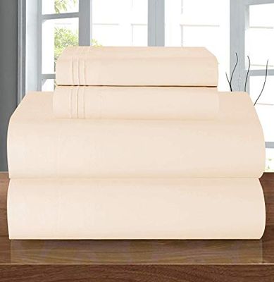 Elegant Comfort – lyxigt 1 500 premium, hotellkvalitet, mikrofiber, 4-delat lakanset – Veckresistent, helt elastiskt dra-på-lakan, djupa fickor upp till 40 cm, King-storlek, gräddvit.