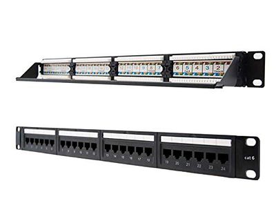 Patch Panel - Patch Panel de 24 Puertos RJ45 Cat.6 UTP, 19" 1U, Dual IDC, Ideal para instalaciones de Red, fácil de Instalar y organizar Cables.*