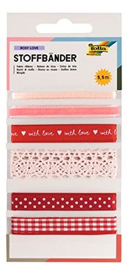 folia- Weihnachten 12021-Mix Tessuto Rosy Love con 6 Nastri Diversi nei Colori Rosso, Bianco e Rosa, Set Artigianale per Decorare e disegnare, A Scacchi, Multicolore, 12021