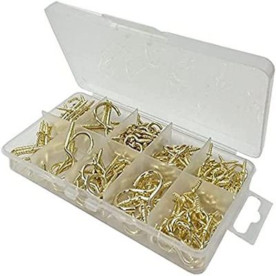 Bulk Hardware BH06592 assortimento di ganci in ottone e ganci in a 10 scomparti custodia per il trasporto.