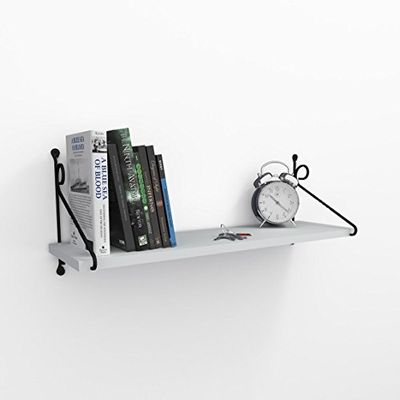 Stijlvolle wandplank, wit, 72 x 27 x 20 cm, 100% melamine gecoat, metalen beugel, 18 mm dik, perfect voor school en thuisorganisatie