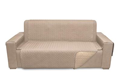 BELUM | Copridivano Reversibile Microsatene Beige-Taupe 3 Posti, Copridivano Imbottito e Regolabile, Copridivano Protettore Divano, Copridivano 3 posti Schienale 160 cm