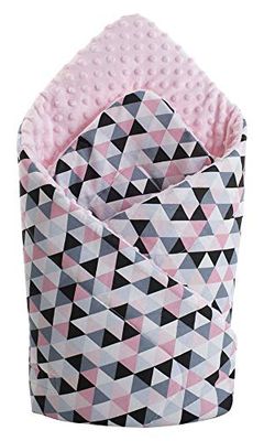 Medi Partners Wikkeldeken, insteekkussen Minky 100% katoen, 75 x 75 cm, slaapzak, dubbelzijdig, zacht, het hele jaar door, multifunctioneel, anti-allergisch voor baby's, roze driehoeken met lichtroze