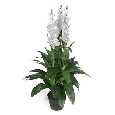 Leaf Planta artificial de orquídea de Cymbidium de folha de 100 cm, design de vaso, cor branca