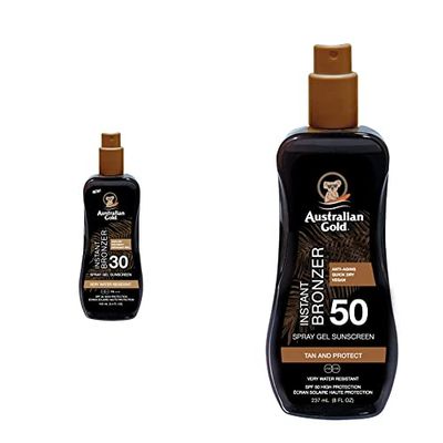 Australian Gold Instant Bronzer Spray Gel Spf30 100Ml & Sunscreen Spf50, 237 Ml