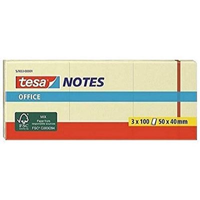 Tesa Blocco Note Adesivo tesa Office Notes 50x40 mm, Giallo, 3 Pezzi